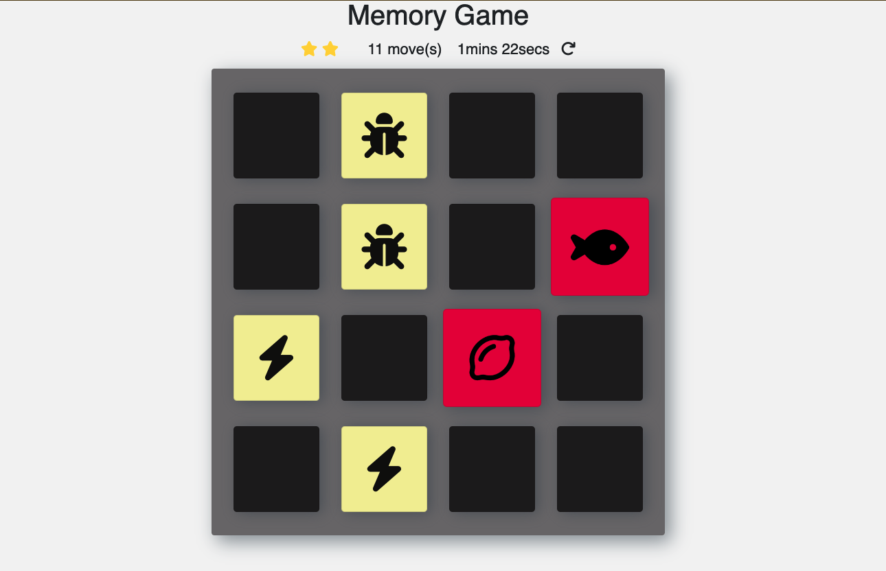 a landscape screenshot of the memory game web app designed for large screens.
