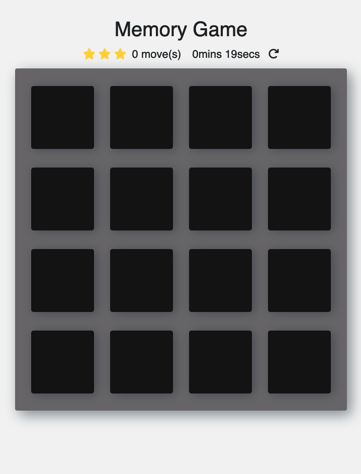a portrait screenshot of the memory game web app designed for small screens.